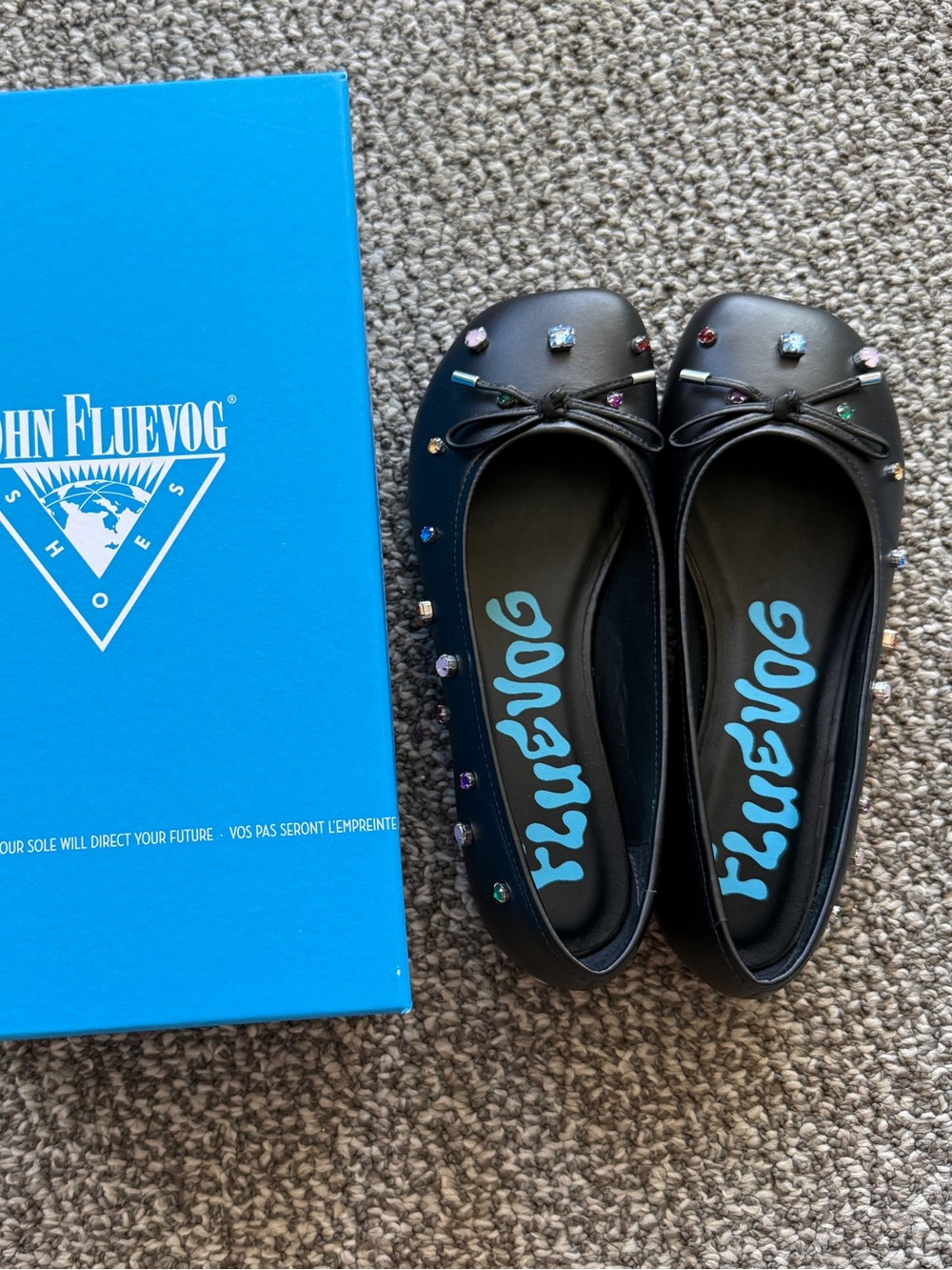 John Fluevog Black kokeshi Jeweled Bow Ballet Flats